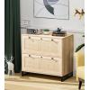 imageVINGLI Black Rattan 2 Drawer Lateral File Cabinet with Lock Wood Locking File Cabinets for Home Office File Cabinet Printer Stand for Hanging LetterLegal Size Labeled Folders Oak 30W x 16D x 28HOak