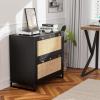 imageVINGLI Black Rattan 2 Drawer Lateral File Cabinet with Lock Wood Locking File Cabinets for Home Office File Cabinet Printer Stand for Hanging LetterLegal Size Labeled Folders Oak 30W x 16D x 28HBlack