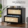 imageVINGLI Black Rattan 2 Drawer Lateral File Cabinet with Lock Wood Locking File Cabinets for Home Office File Cabinet Printer Stand for Hanging LetterLegal Size Labeled Folders Oak 30W x 16D x 28HBlack