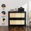 imageVINGLI Black Rattan 2 Drawer Lateral File Cabinet with Lock Wood Locking File Cabinets for Home Office File Cabinet Printer Stand for Hanging LetterLegal Size Labeled Folders Oak 30W x 16D x 28HBlack