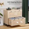 imageVINGLI Wood Rattan 2Drawer Lateral File Cabinet with Lock for Home Office Lockable Filing Cabinet with Rustic Metal Handles for Hanging LetterA4Legal Size Labeled Folders Oak 30W x 16D x 28H