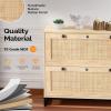 imageVINGLI Wood Rattan 2Drawer Lateral File Cabinet with Lock for Home Office Lockable Filing Cabinet with Rustic Metal Handles for Hanging LetterA4Legal Size Labeled Folders Oak 30W x 16D x 28H