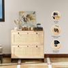 imageVINGLI Wood Rattan 2Drawer Lateral File Cabinet with Lock for Home Office Lockable Filing Cabinet with Rustic Metal Handles for Hanging LetterA4Legal Size Labeled Folders Oak 30W x 16D x 28H