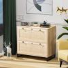 imageVINGLI Wood Rattan 2Drawer Lateral File Cabinet with Lock for Home Office Lockable Filing Cabinet with Rustic Metal Handles for Hanging LetterA4Legal Size Labeled Folders Oak 30W x 16D x 28H