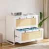 imageVINGLI Black Rattan 2 Drawer Lateral File Cabinet with Lock Wood Locking File Cabinets for Home Office File Cabinet Printer Stand for Hanging LetterLegal Size Labeled Folders Oak 30W x 16D x 28HWhite
