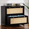 imageVINGLI Black Rattan 2 Drawer Lateral File Cabinet with Lock Wood Locking File Cabinets for Home Office File Cabinet Printer Stand for Hanging LetterLegal Size Labeled Folders Oak 30W x 16D x 28HBlack