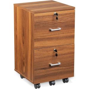 imageVINGLI 2 Drawer File Cabinet with Lock Wood Grain Walnut File Cabinet for Letter Size File Folders with Tabs Under Desk Rolling File Cabinets for Home Office Mobile Filing Cabinet Printer Stand