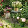 imageVINGLI Mosaic Outdoor Side Table 14quot Round End Table Accent Table Plant Stand Ideal for Pool Side Porch Patio Deck or Sofa Side Glass Top Black Iron Golden BackyardGreen Garden