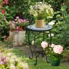 imageVINGLI Mosaic Outdoor Side Table 14quot Round End Table Accent Table Plant Stand Ideal for Pool Side Porch Patio Deck or Sofa Side Glass Top Black Iron Golden BackyardBlue Ocean