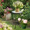 imageVINGLI Mosaic Outdoor Side Table 14quot Round End Table Accent Table Plant Stand Ideal for Pool Side Porch Patio Deck or Sofa Side Glass Top Black Iron Golden BackyardBlue Hawaii