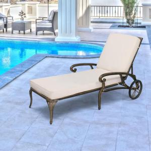 imageVINGLI Cast Aluminum Outdoor Chaise Lounge Chair with Wheels Patio Chaise Lounge with 3Position Adjustable Backrest Outdoor Tanning Chair Patio Lounge Chaires Bronze with CushionBronze