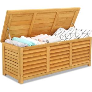 imageVINGLI 47 Gallon Wood Deck Box Outdoor Storage Box for Tools Cushions Patio Storage Bench Container for Backyard Porch Garden Natural