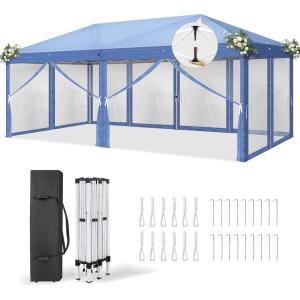 imageVINGLI 10x20 Pop Up Canopy with Sidewalls Wheeled Bag Easy Up Canopy Tent with Nettings Screened in Gazebo for Camping Screened Canopy Blue 10x20Blue