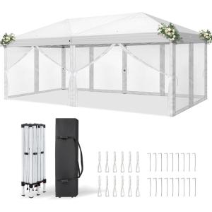imageVINGLI 10x20 Pop Up Canopy with Sidewalls Wheeled Bag Easy Up Canopy Tent with Nettings Screened in Gazebo for Camping Screened Canopy Blue 10x20White