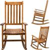 imageVINGLI Wood Rocking Chairs Relaxing Rocker Real Wood High Back Seat for Deck Garden Backyard Porch Indoor or Outdoor Use WhiteNatural