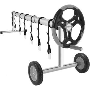 imageVINGLI Pool Cover Set 18 FT Solar Cover for IngroundOutdoor Swimming Pool Well Made Aluminum Blanket Reel Solar Cover Roller BlueGray