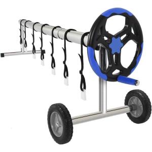 imageVINGLI Pool Cover Set 18 FT Solar Cover for IngroundOutdoor Swimming Pool Well Made Aluminum Blanket Reel Solar Cover Roller BlueLight Blue