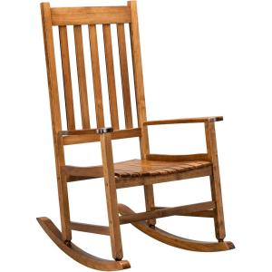imageVINGLI Wood Rocking Chairs Relaxing Rocker Real Wood High Back Seat for Deck Garden Backyard Porch Indoor or Outdoor Use WhiteNatural