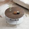 imageVINGLI 315quot Dark Walnut White Round Farmhouse Coffee Table 2Tier Storage Wood Center Circle Accent Table for Living Room Bedroom Apartment Studio and Small Spaces Sturdy Metal FrameDark Walnut