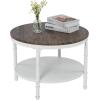imageVINGLI 315quot Dark Walnut White Round Farmhouse Coffee Table 2Tier Storage Wood Center Circle Accent Table for Living Room Bedroom Apartment Studio and Small Spaces Sturdy Metal FrameDark Walnut