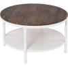 imageVINGLI 315quot Dark Walnut White Round Farmhouse Coffee Table 2Tier Storage Wood Center Circle Accent Table for Living Room Bedroom Apartment Studio and Small Spaces Sturdy Metal FrameDark Walnut