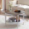 imageVINGLI 315quot Dark Walnut White Round Farmhouse Coffee Table 2Tier Storage Wood Center Circle Accent Table for Living Room Bedroom Apartment Studio and Small Spaces Sturdy Metal FrameDark Walnut