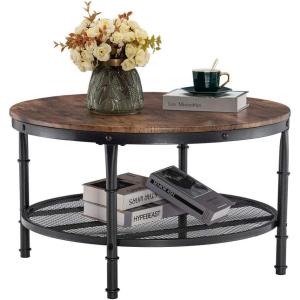 imageVINGLI Round Coffee Tables Living Room 315quot Round Coffee Table with Storage Round Wooden Coffee Table Round Farmhouse Coffee Table Industrial Coffee Table Rustic Round Coffee Table with Metal ShelfRustic Brown