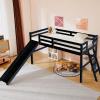 imageVINGLI 47 Tall Junior Low Loft Bed with Stairs White Wood Loft Bed Twin Size for Adults Kids and Young Teens No Box Spring RequiredWood Slat SupportBlack