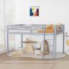 imageVINGLI 47 Tall Junior Low Loft Bed with Stairs White Wood Loft Bed Twin Size for Adults Kids and Young Teens No Box Spring RequiredWood Slat SupportGrey