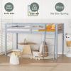 imageVINGLI 47 Tall Junior Low Loft Bed with Stairs White Wood Loft Bed Twin Size for Adults Kids and Young Teens No Box Spring RequiredWood Slat SupportGrey