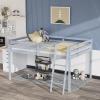 imageVINGLI 47 Tall Junior Low Loft Bed with Stairs White Wood Loft Bed Twin Size for Adults Kids and Young Teens No Box Spring RequiredWood Slat SupportGrey