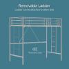 imageVINGLI 71 Inches Tall Loft Bed Twin Size with Flat Ladder Rung for Kids Teens Adults Heavy Duty Metal Single Bunk Bed Loft with Safety Guard Rails for Small Space BlackGrey