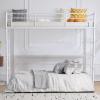 imageVINGLI 71 Inches Tall Loft Bed Twin Size with Flat Ladder Rung for Kids Teens Adults Heavy Duty Metal Single Bunk Bed Loft with Safety Guard Rails for Small Space BlackWhite