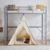 imageVINGLI 71 Inches Tall Loft Bed Twin Size with Flat Ladder Rung for Kids Teens Adults Heavy Duty Metal Single Bunk Bed Loft with Safety Guard Rails for Small Space BlackGrey