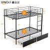 imageVINGLI Bunk Beds Twin Over Full Size for Kids Teens AdultsFlat StepsHeavy Duty Metal Slat BlackBlack
