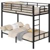 imageVINGLI Bunk Beds Twin Over Full Size for Kids Teens AdultsFlat StepsHeavy Duty Metal Slat BlackBlack