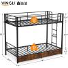 imageVINGLI Bunk Beds Twin Over Full Size for Kids Teens AdultsFlat StepsHeavy Duty Metal Slat BlackBlackbrown