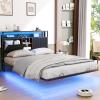 imageVINGLI Floating Bed Frame Twin Bed with Charging Station and LED LightsTwin Metal Bed FrameCozy Hidden Storage Velvet Upholstered HeadboardNo Box Spring NeededEasy AssemblyBlackBlack