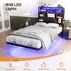 imageVINGLI Floating Bed Frame Twin Bed with Charging Station and LED LightsTwin Metal Bed FrameCozy Hidden Storage Velvet Upholstered HeadboardNo Box Spring NeededEasy AssemblyBlackBlack