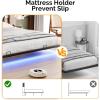 imageVINGLI Floating Bed Frame Twin Bed with Charging Station and LED LightsTwin Metal Bed FrameCozy Hidden Storage Velvet Upholstered HeadboardNo Box Spring NeededEasy AssemblyBlackBlack