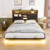 imageVINGLI Floating Bed Frame Twin Bed with Charging Station and LED LightsTwin Metal Bed FrameCozy Hidden Storage Velvet Upholstered HeadboardNo Box Spring NeededEasy AssemblyBlackBlack