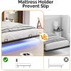 imageVINGLI Floating Bed Frame Twin Bed with Charging Station and LED LightsTwin Metal Bed FrameCozy Hidden Storage Velvet Upholstered HeadboardNo Box Spring NeededEasy AssemblyBlackBlack