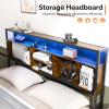 imageVINGLI Floating Bed Frame Twin Bed with Charging Station and LED LightsTwin Metal Bed FrameCozy Hidden Storage Velvet Upholstered HeadboardNo Box Spring NeededEasy AssemblyBlackBlack