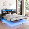 imageVINGLI Floating Bed Frame Twin Bed with Charging Station and LED LightsTwin Metal Bed FrameCozy Hidden Storage Velvet Upholstered HeadboardNo Box Spring NeededEasy AssemblyBlackBlack