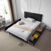 imageVINGLI Full Bed Frame with Headboard and 4 Storage Drawers Upholstered Platform with Stitched Button Tufted Design Mattress Foundation Wooden Slats Support No Box Spring NeededGreyBlack