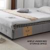 imageVINGLI Full Bed Frame with Headboard and 4 Storage Drawers Upholstered Platform with Stitched Button Tufted Design Mattress Foundation Wooden Slats Support No Box Spring NeededGreyLight Gray