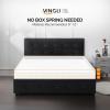 imageVINGLI Full Bed Frame with Headboard and 4 Storage Drawers Upholstered Platform with Stitched Button Tufted Design Mattress Foundation Wooden Slats Support No Box Spring NeededGreyBlack