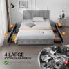 imageVINGLI Full Bed Frame with Headboard and 4 Storage Drawers Upholstered Platform with Stitched Button Tufted Design Mattress Foundation Wooden Slats Support No Box Spring NeededGreyLight Gray