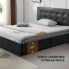 imageVINGLI Full Bed Frame with Headboard and 4 Storage Drawers Upholstered Platform with Stitched Button Tufted Design Mattress Foundation Wooden Slats Support No Box Spring NeededGreyBlack