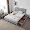 imageVINGLI Full Bed Frame with Headboard and 4 Storage Drawers Upholstered Platform with Stitched Button Tufted Design Mattress Foundation Wooden Slats Support No Box Spring NeededGreyLight Gray